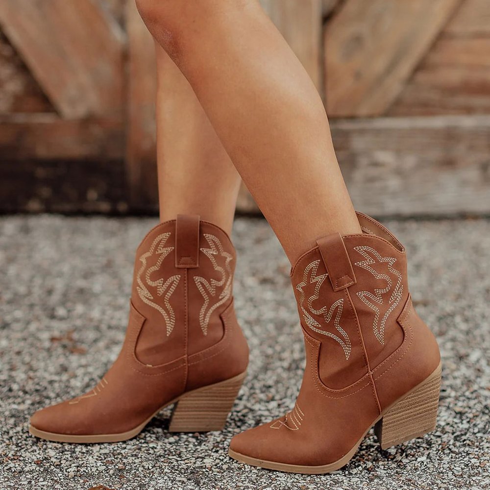 Soda Brown Ankle Boots with Western Stitching